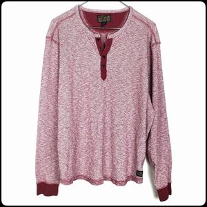 LUCKY BRAND Men's Red & White Space Dye Long Sleeve Buttoned Pull Over Size: XL